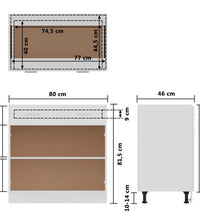 Schubunterschrank Hochglanz-Weiß 80x46x81,5 cm Holzwerkstoff