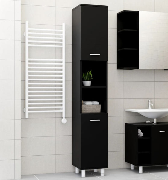 Badezimmerschrank Schwarz 30x30x179 cm Holzwerkstoff