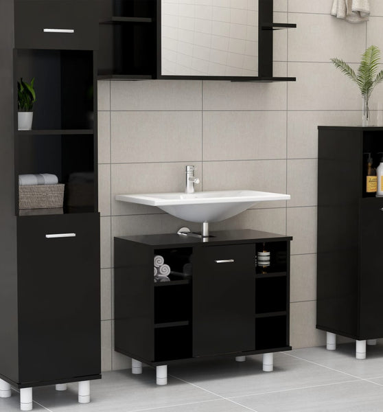 Badezimmerschrank Schwarz 60x32x53,5 cm Holzwerkstoff