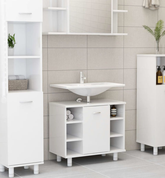 Badezimmerschrank Hochglanz-Weiß 60x32x53,5 cm Holzwerkstoff