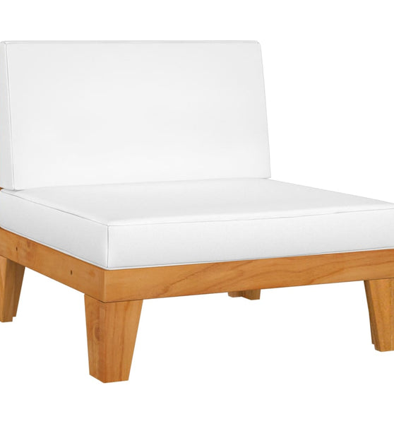 Modular-Mittelsofa mit Cremeweißen Kissen Akazie Massivholz