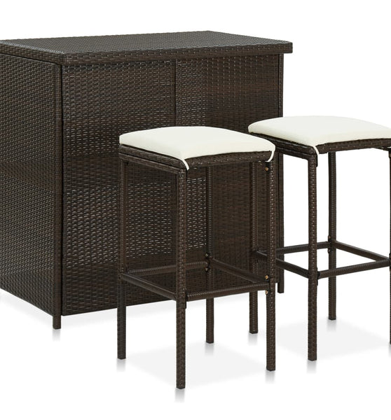 3-tlg. Bar Set Poly Rattan Braun