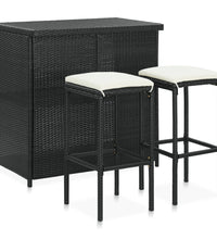 3-tlg. Bar Set Poly Rattan Schwarz