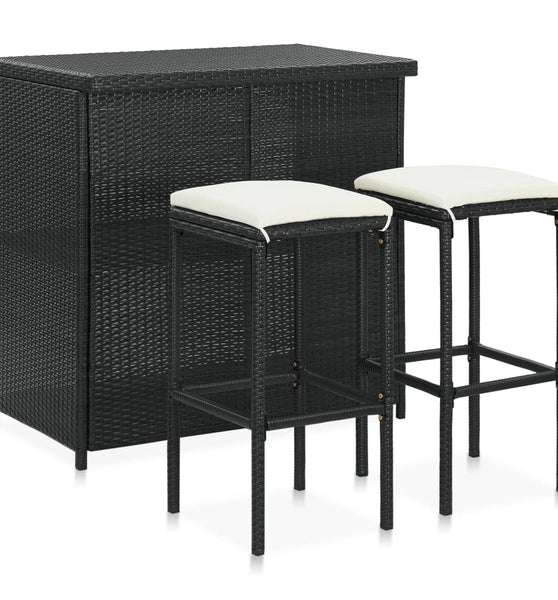 3-tlg. Bar Set Poly Rattan Schwarz