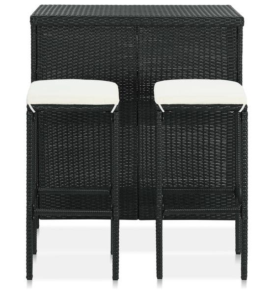 3-tlg. Bar Set Poly Rattan Schwarz