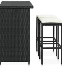 3-tlg. Bar Set Poly Rattan Schwarz