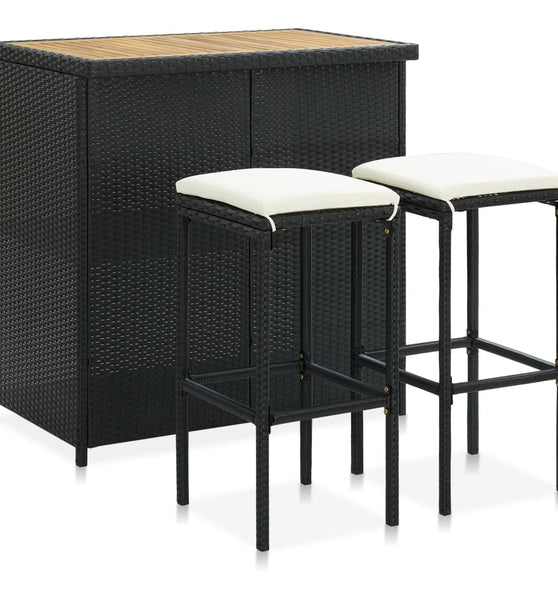 3-tlg. Bar-Set Poly Rattan Schwarz