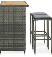 3-tlg. Bar Set Poly Rattan Grau