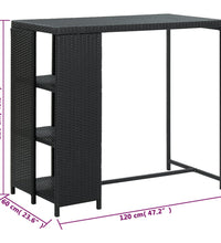Bartisch mit Regal Schwarz 120x60x110 cm Poly Rattan