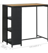 Bartisch mit Regal Schwarz 120x60x110 cm Poly Rattan