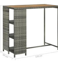 Bartisch mit Regal Grau 120x60x110 cm Poly Rattan