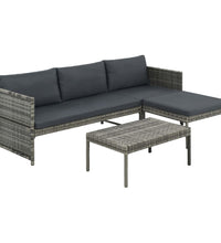 3-tlg. Garten-Lounge-Set mit Kissen Poly Rattan Grau