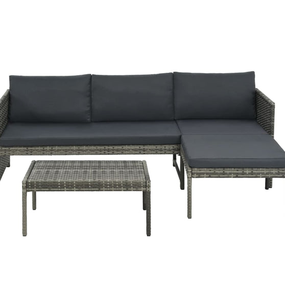 3-tlg. Garten-Lounge-Set mit Kissen Poly Rattan Grau