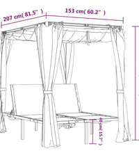 Doppel-Sonnenliege mit Vorhängen und Baldachin Anthrazit