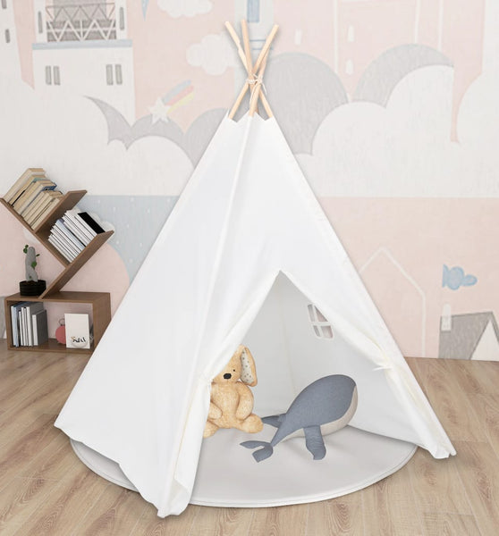 Kinder Tipi-Zelt mit Tasche Pfirsichhaut Weiß 120x120x150 cm