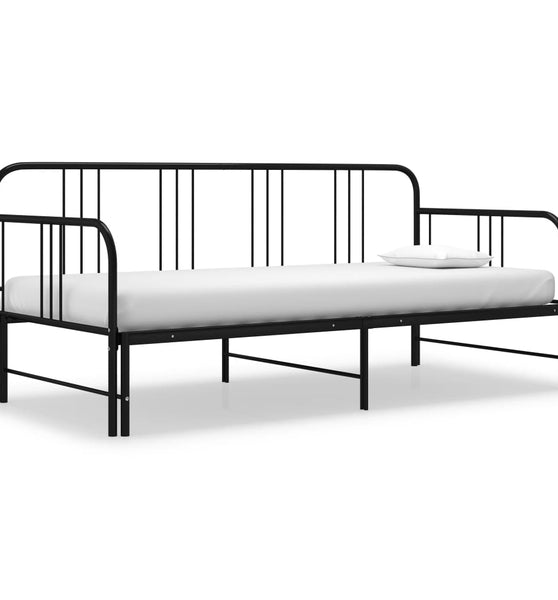 Tagesbett Ausziehbar Schwarz Metall 90x200 cm