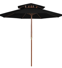 Sonnenschirm mit Doppeldach und Holz-Mast Schwarz 270 cm