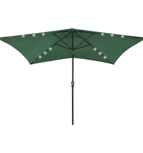 Sonnenschirm mit LEDs und Stahl-Mast Grün 2x3 m