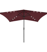 Sonnenschirm mit LEDs und Stahl-Mast Bordeauxrot 2x3 m