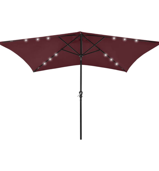 Sonnenschirm mit LEDs und Stahl-Mast Bordeauxrot 2x3 m