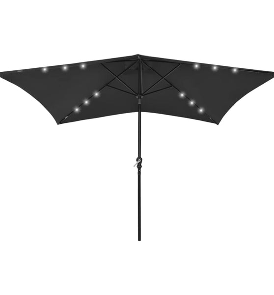Sonnenschirm mit LEDs und Stahl-Mast Schwarz 2x3 m