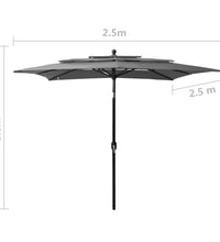 Sonnenschirm mit Aluminium-Mast 3-lagig Anthrazit 2,5x2,5 m