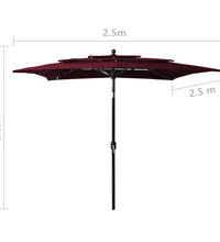 Sonnenschirm mit Aluminium-Mast 3-lagig Bordeauxrot 2,5x2,5 m