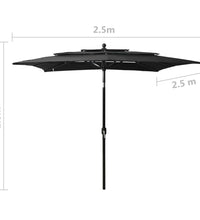 Sonnenschirm mit Aluminium-Mast 3-lagig Schwarz 2,5x2,5 m