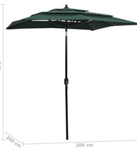 Sonnenschirm mit Aluminium-Mast 3-lagig Grün 2x2 m