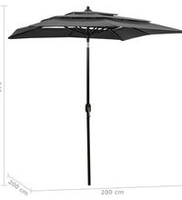 Sonnenschirm mit Aluminium-Mast 3-lagig Anthrazit 2x2 m