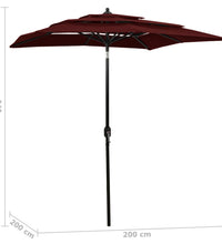 Sonnenschirm mit Aluminium-Mast 3-lagig Bordeauxrot 2x2 m