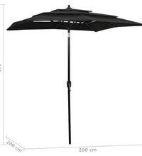 Sonnenschirm mit Aluminium-Mast 3-lagig Schwarz 2x2 m