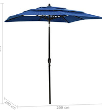 Sonnenschirm mit Aluminium-Mast 3-lagig Azurblau 2x2 m