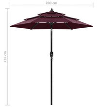 Sonnenschirm mit Aluminium-Mast 3-lagig Bordeauxrot 2 m