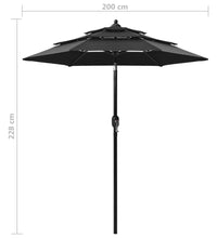 Sonnenschirm mit Aluminium-Mast 3-lagig Schwarz 2 m