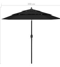 Sonnenschirm mit Aluminium-Mast 3-lagig Schwarz 2,5 m