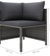 3-Sitzer-Gartensofa mit Kissen Grau Poly Rattan