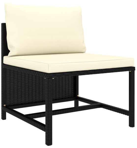 Modular-Mittelsofa mit Kissen Schwarz Poly Rattan