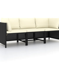 3-Sitzer-Gartensofa mit Auflagen Schwarz Poly Rattan