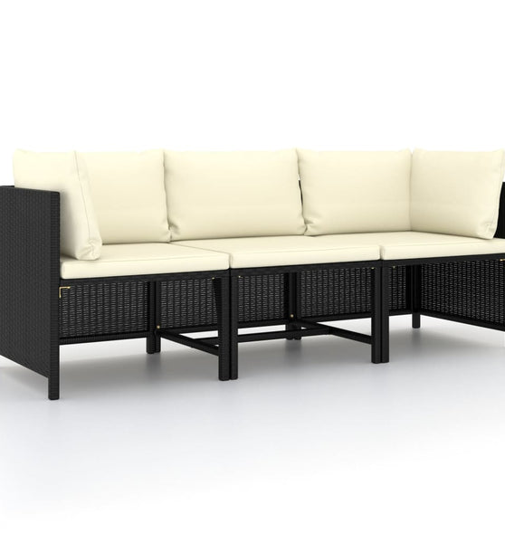 3-Sitzer-Gartensofa mit Auflagen Schwarz Poly Rattan
