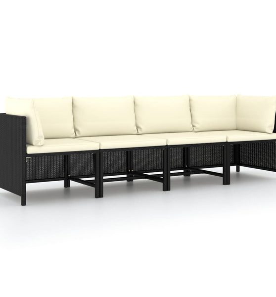4-Sitzer-Gartensofa mit Auflagen Schwarz Poly Rattan