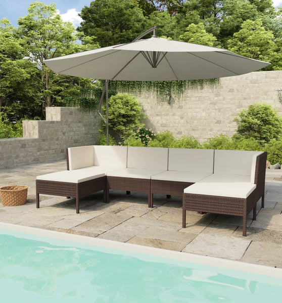 6-tlg. Garten-Lounge-Set mit Auflagen Poly Rattan Braun