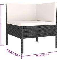 6-tlg. Garten-Lounge-Set mit Auflagen Poly Rattan Schwarz