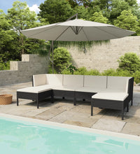 6-tlg. Garten-Lounge-Set mit Auflagen Poly Rattan Schwarz