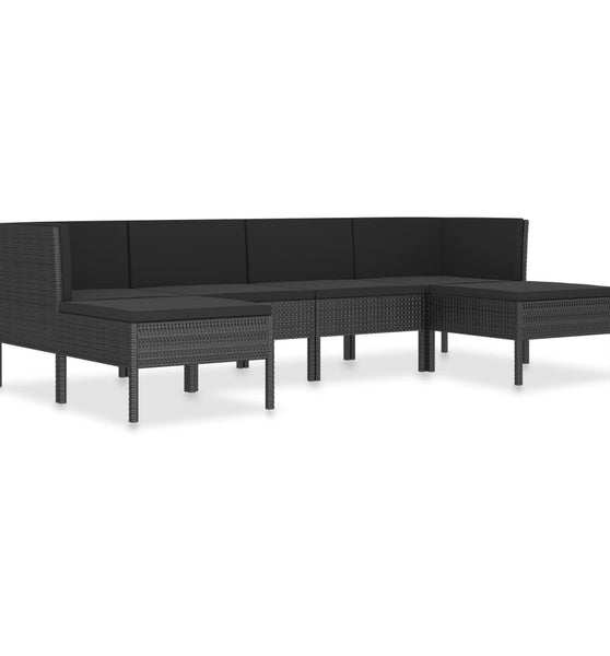 6-tlg. Garten-Lounge-Set mit Auflagen Poly Rattan Schwarz