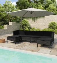 6-tlg. Garten-Lounge-Set mit Auflagen Poly Rattan Schwarz