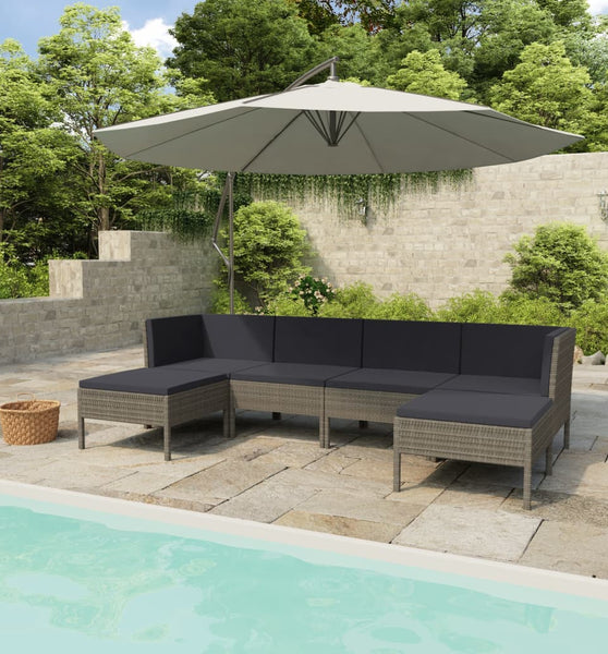 6-tlg. Garten-Lounge-Set mit Auflagen Poly Rattan Grau