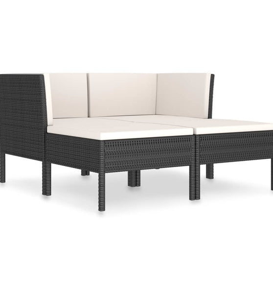 4-tlg. Garten-Lounge-Set mit Auflagen Poly Rattan Schwarz