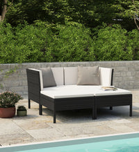 4-tlg. Garten-Lounge-Set mit Auflagen Poly Rattan Schwarz