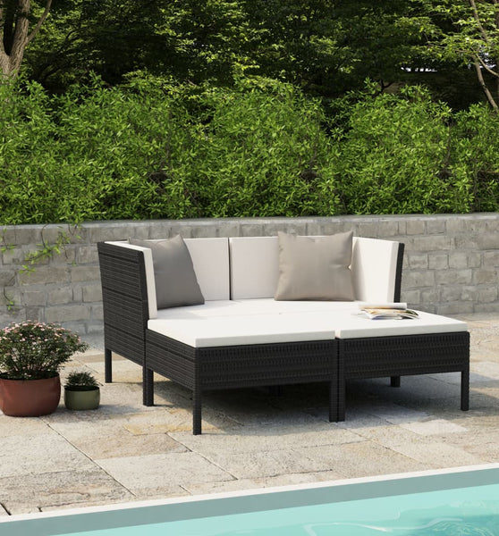 4-tlg. Garten-Lounge-Set mit Auflagen Poly Rattan Schwarz